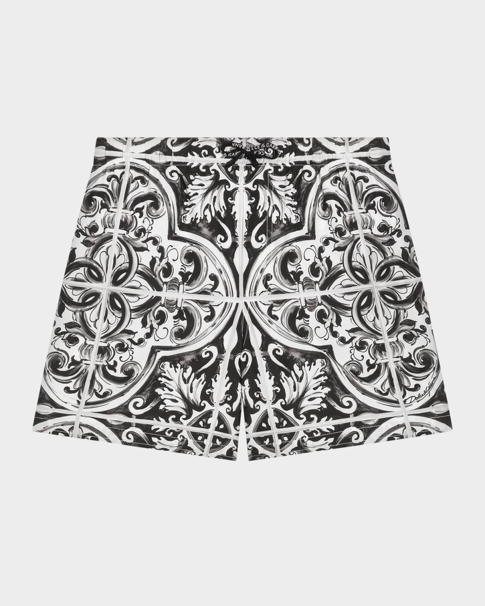 Boy's Majolica-Print Swim Trunks, Size 4-